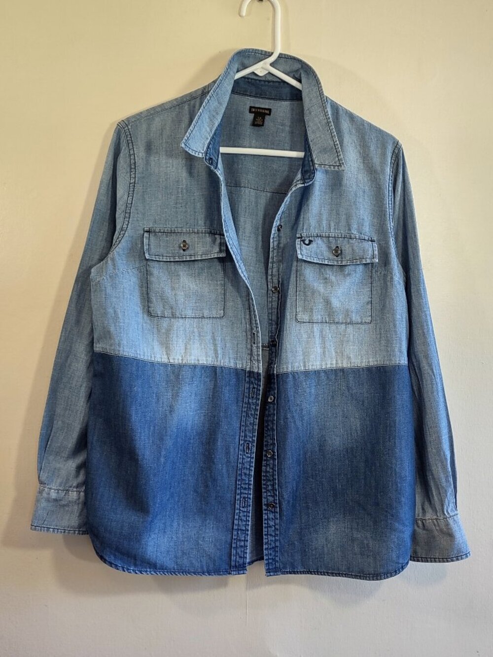 True Religion Denim & Linen Utility Shirt Size Large Colorblock Urban Streetwear